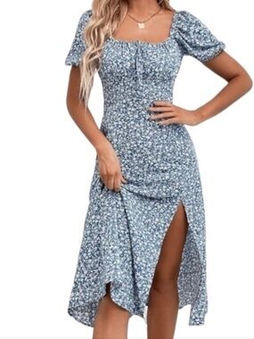 Chifit Floral Puff Sleeve Midi Dress
